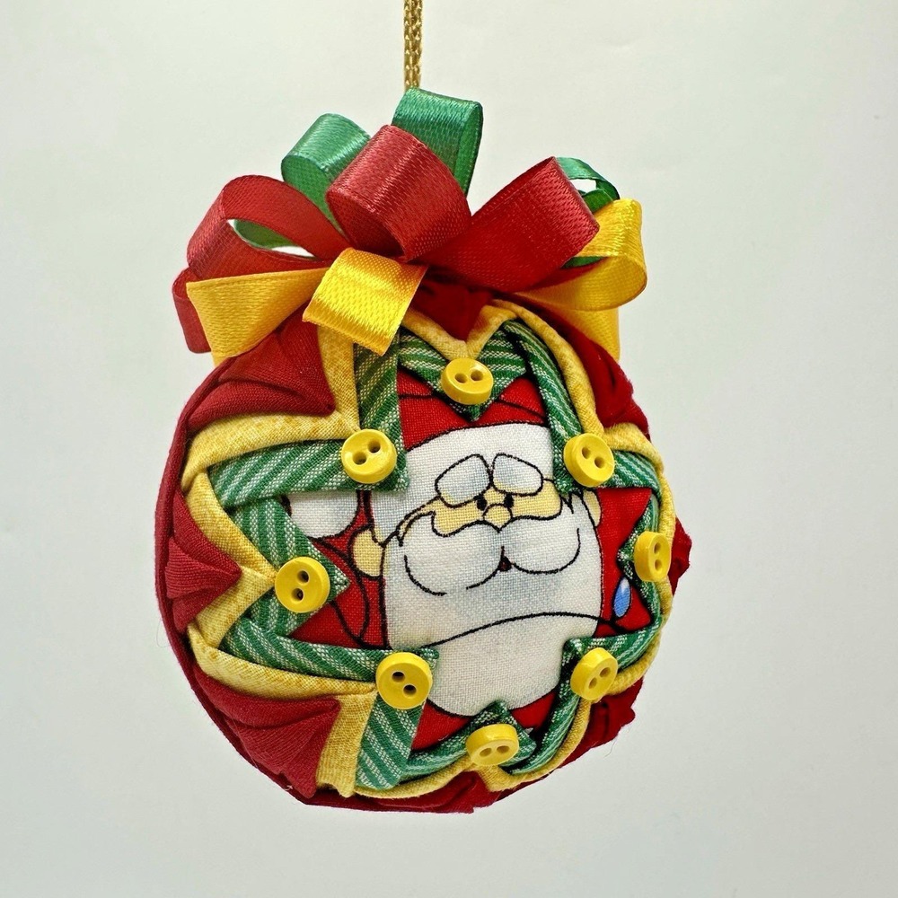 Santa & Hermey Christmas Tree Ornament 3" Hand Crafted Quilted Folded Star Ball